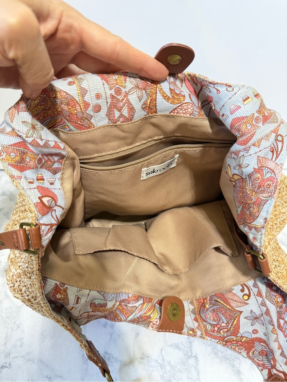 Sakroors Roma Owl straw tote bag and matching wallet phone crossbody set - Picture 9 of 10